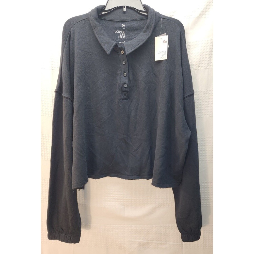 SO Black Cropped Long Sleeve Polo Sweatshirt Womens Size 2XL 0088